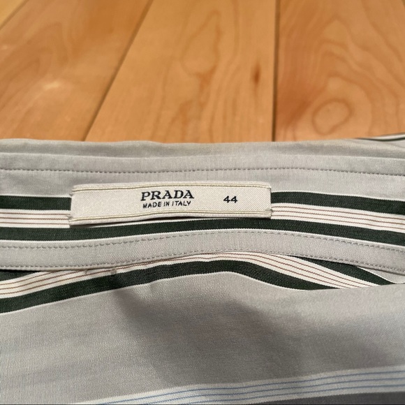 Prada light grey w green pinstripes shirt